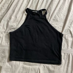Black Mock-Neck Racerback Crop Top | Wet Seal